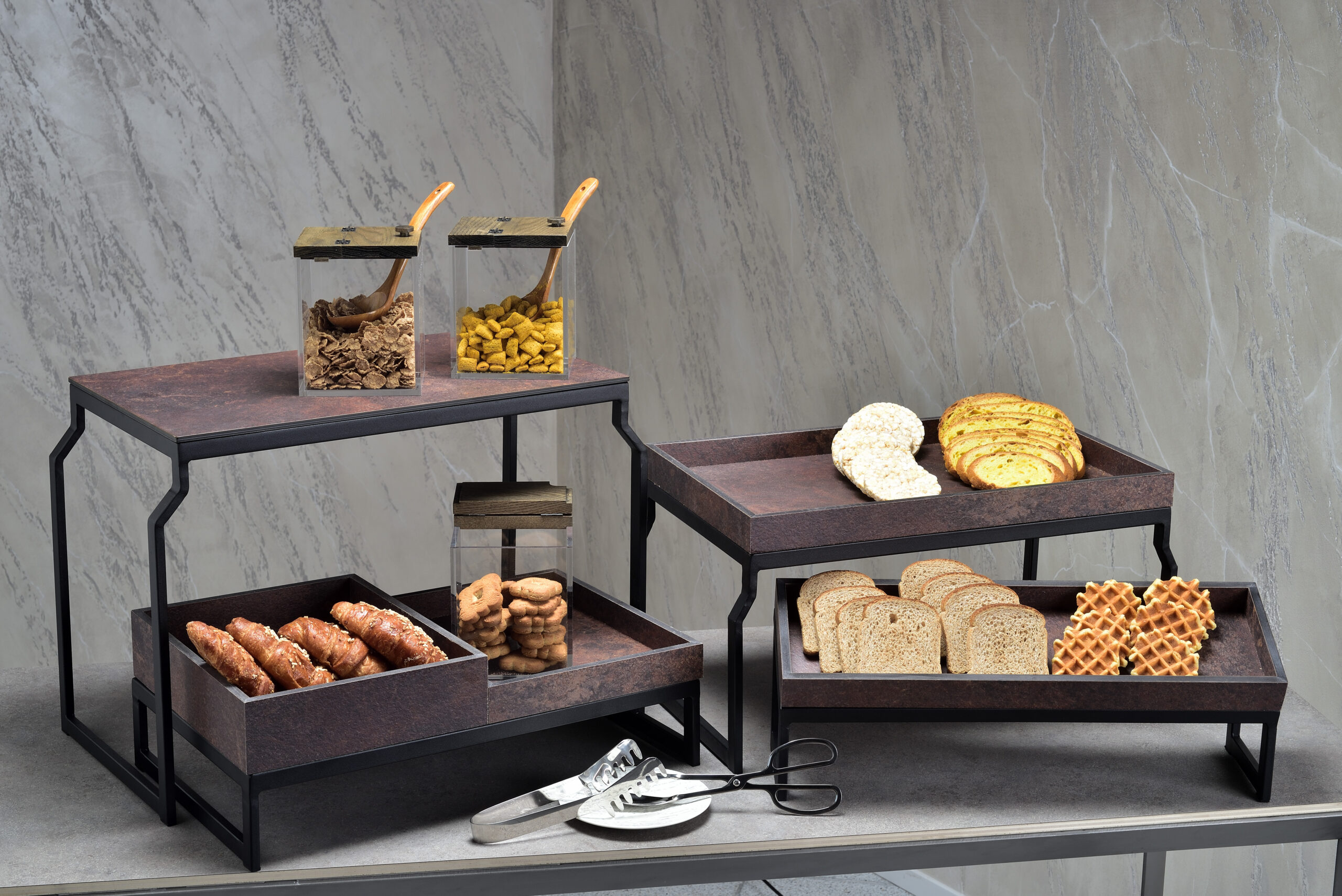Stojan ocelový černý – set, 3 úrovně, GN 1/2 v: 403 mm
